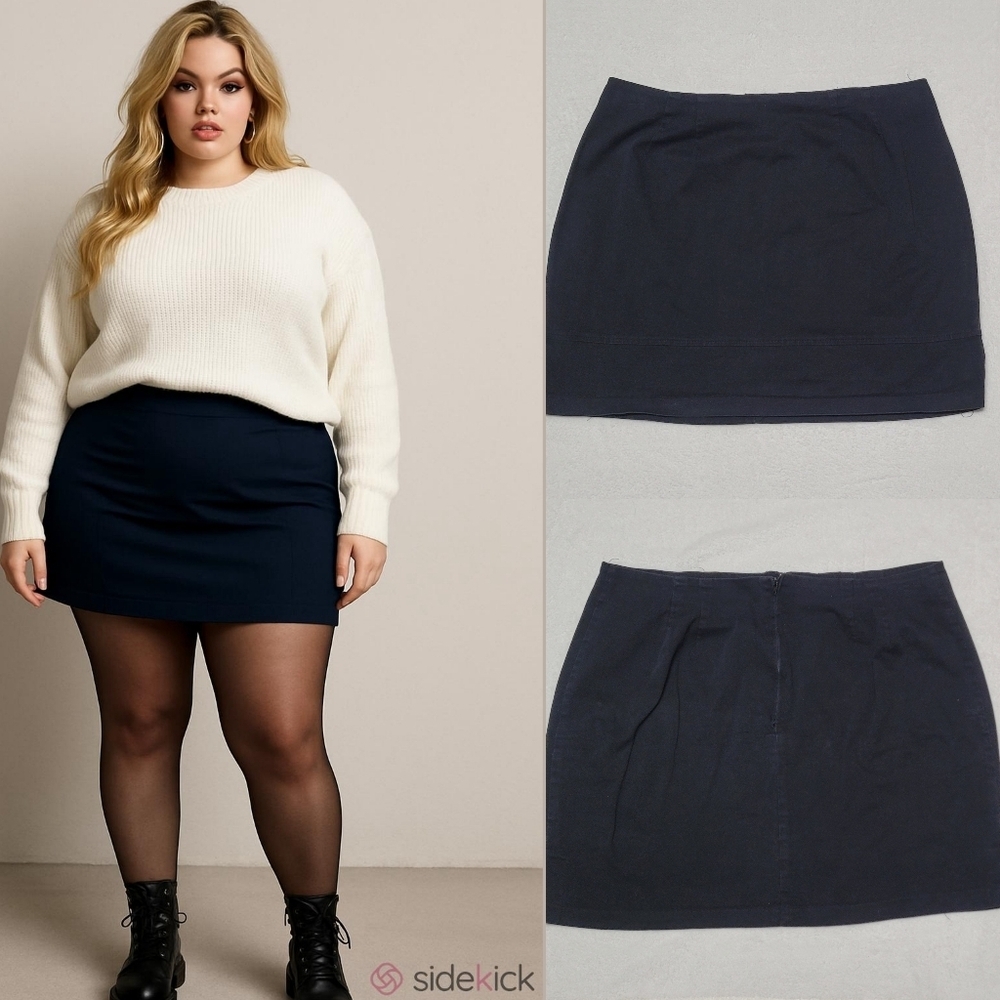Route 66 Stretch Fit Vintage 90s Black Side Slit Plus Size Micro Mini Skirt 20